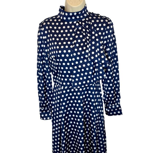Alexia Admor Brooklyn Satin Navy Polka Dot Midi Dress NWT - Size 4 - Picture 11 of 11